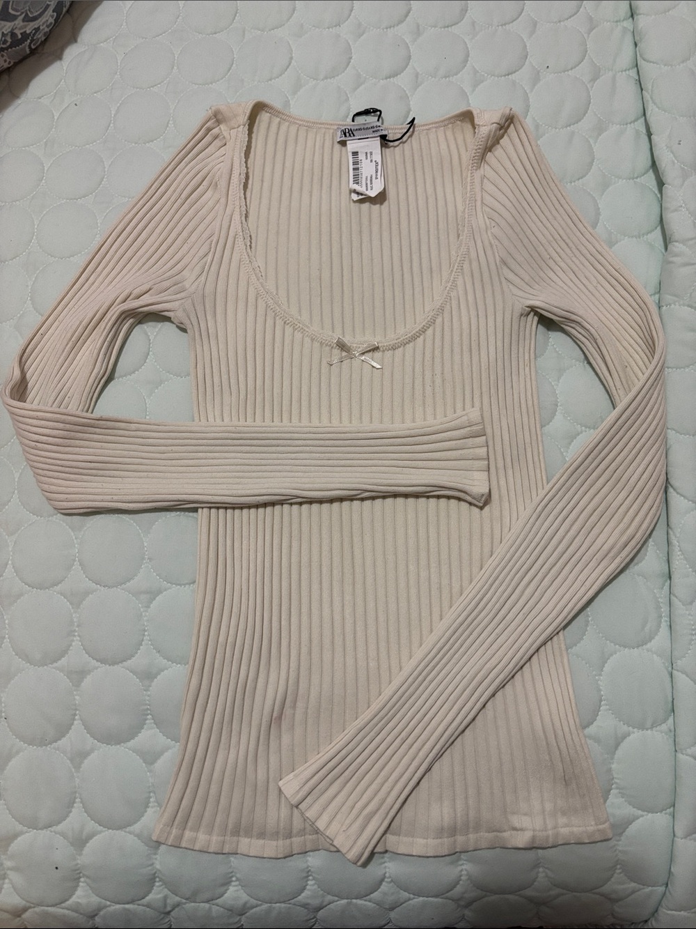 ZARA Cream Ribbed Knit Top - Picture 3 of 5